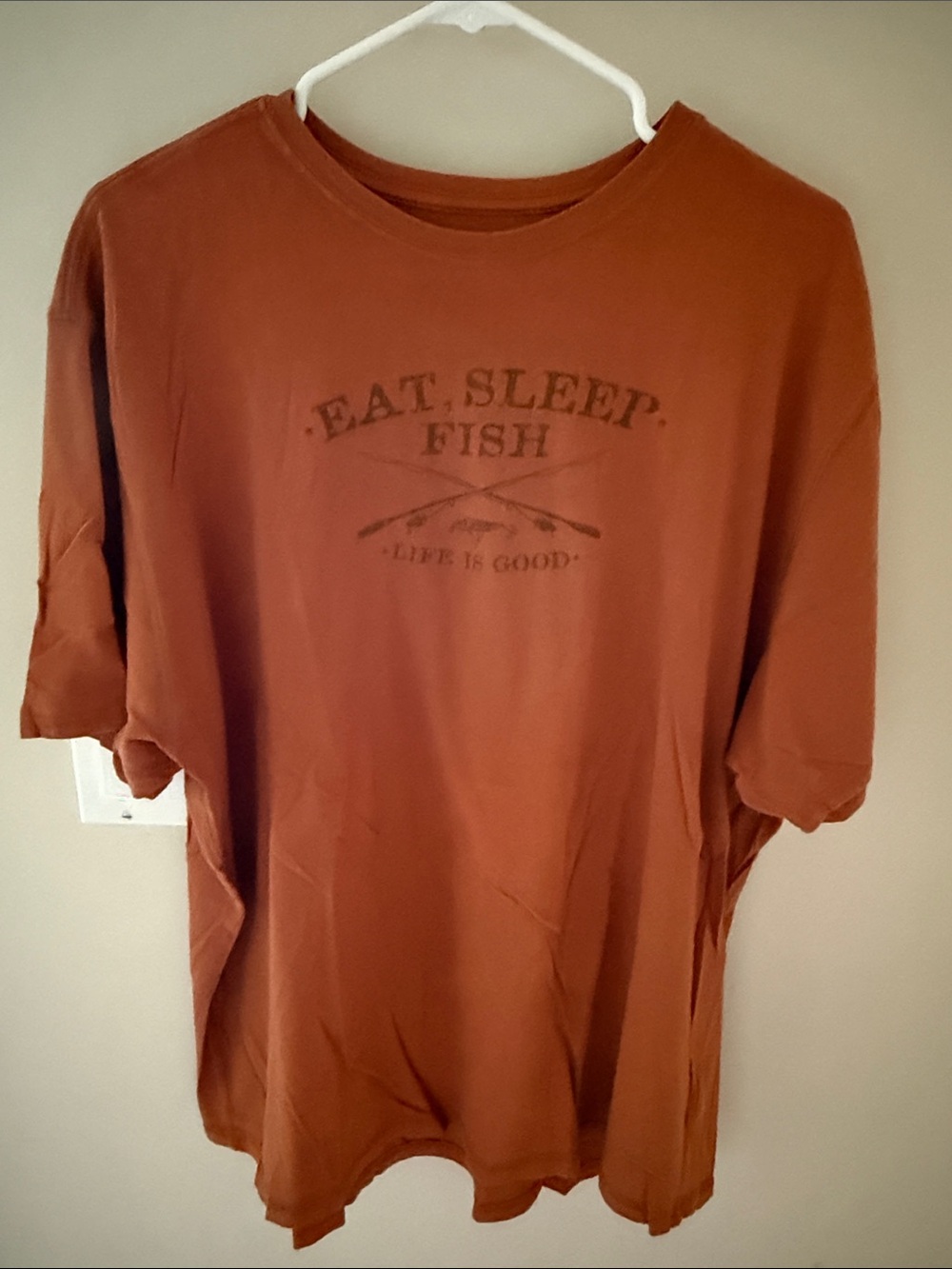 Life Is Good Eat Sleep Fish Tee Rust Orange Men's XL Fisherman Flyfishing PJ